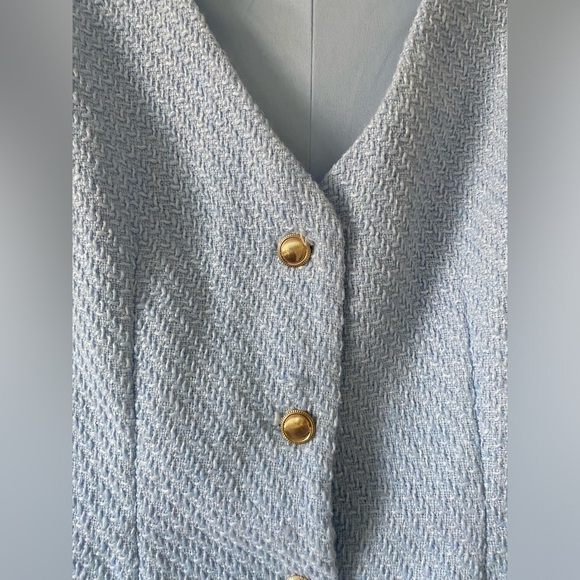 Bebop Baby Blue Tweed Coquette Preppy Academia Button Down Mini Dress size L - Picture 3 of 7
